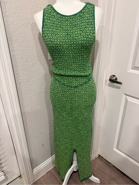 NWT Free People Green Maxi Knit Dress with Yellow Fleck Sz M
